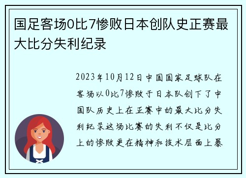 国足客场0比7惨败日本创队史正赛最大比分失利纪录